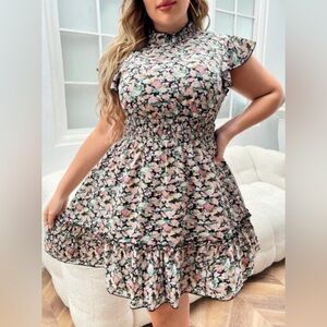 🛍️NWOT SHEIN XXL Black and White Peplum Flutter Sleeve Mini Dress